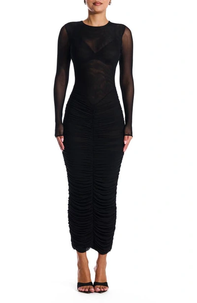 Shop Naked Wardrobe Meshed It All Up Long Sleeve Maxi Dress In Black