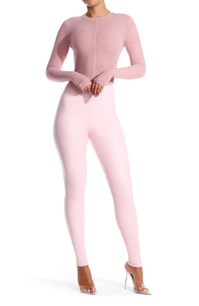 Shop Naked Wardrobe Seamed Long Sleeve Bodysuit In Pale Pink