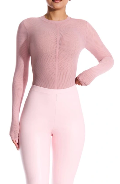 Shop Naked Wardrobe Seamed Long Sleeve Bodysuit In Pale Pink