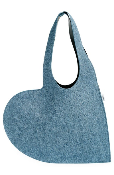 Coperni Womens Washed Blue Heart-shaped Cotton-denim Tote Bag In Washed Blue