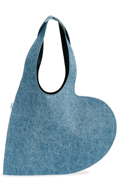 Coperni Womens Washed Blue Heart-shaped Cotton-denim Tote Bag In Washed Blue