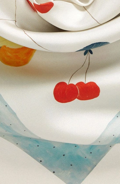Shop Akris Fruits Print Square Silk Scarf In Greige/ Blue/ Multicolor