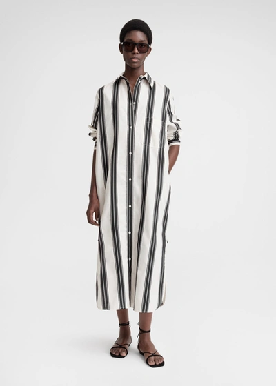 Shop Totême Jacquard-striped Tunic Dress Black/white In Black,white