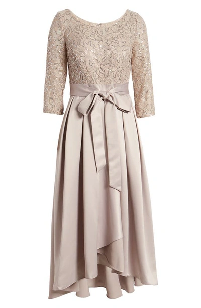 Alex Evenings Sequin Lace High-low Cocktail Dress In Buff