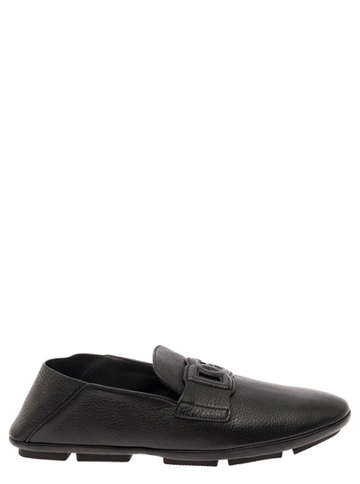Shop Dolce & Gabbana 'driver' Black Loafers With Dg Logo In Leather Man