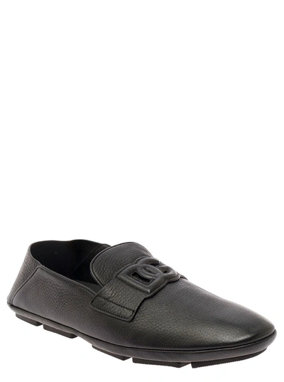 Shop Dolce & Gabbana 'driver' Black Loafers With Dg Logo In Leather Man