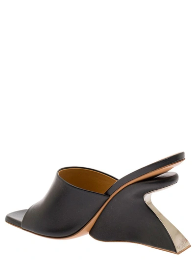 Shop Off-white 'jug' Black Wedge With Wide Band In Leather Woman