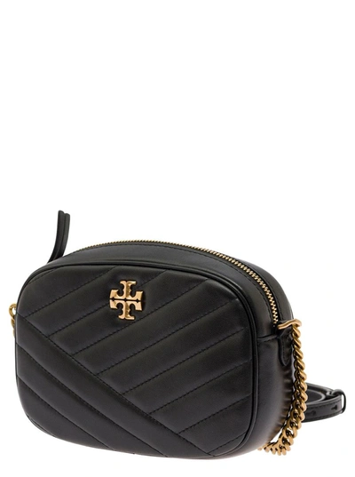 Shop Tory Burch 'kira' Black Crossbody Bag With Double T Detail In Chevron Leather Woman