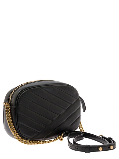 Shop Tory Burch 'kira' Black Crossbody Bag With Double T Detail In Chevron Leather Woman