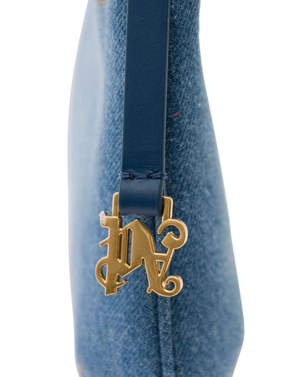 Shop Palm Angels 'lategram' Light Blue Shoulder Bag With Laminated Logo Detail In Denim Woman In Grey