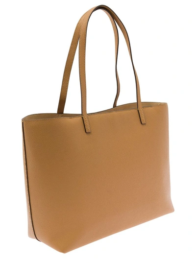 Shop Tory Burch 'mcgraw' Beige Tote Bag Wit Double T Detail In Grainy Leather Woman