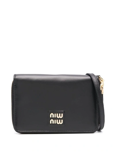 Shop Miu Miu Neck-strap Wallet In Nero