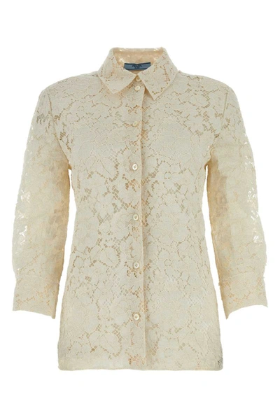 Prada Camicia In Pizzo Avorio Donna In White