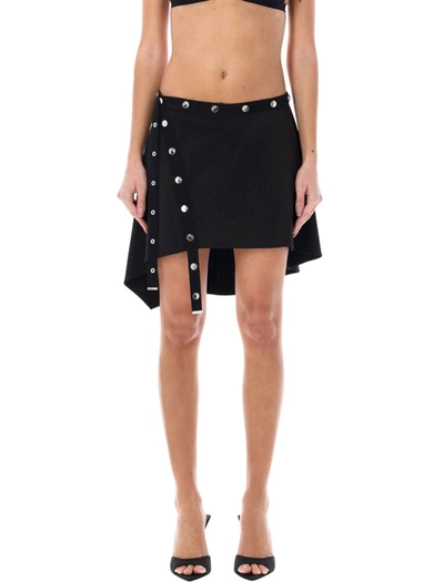 Shop Attico The  Mini Skirt With Snaps In Black