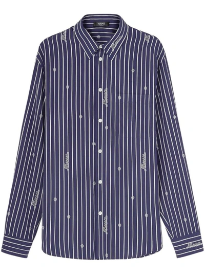 Shop Versace Informal Shirt Striped Poplin Fabric Nautical Stripe Customization Clothing In Blue