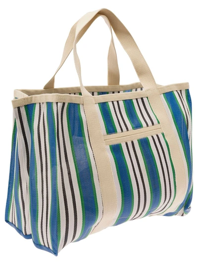 Shop Isabel Marant 'warden' Multicolor Tote Bag With Vertical Stripe Motif And Logo In Nylon Woman In Blu