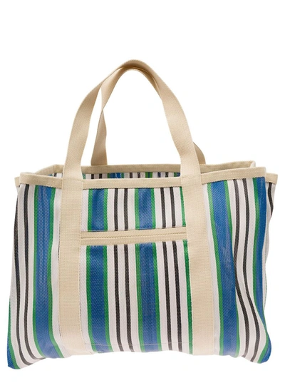 Shop Isabel Marant 'warden' Multicolor Tote Bag With Vertical Stripe Motif And Logo In Nylon Woman In Blu