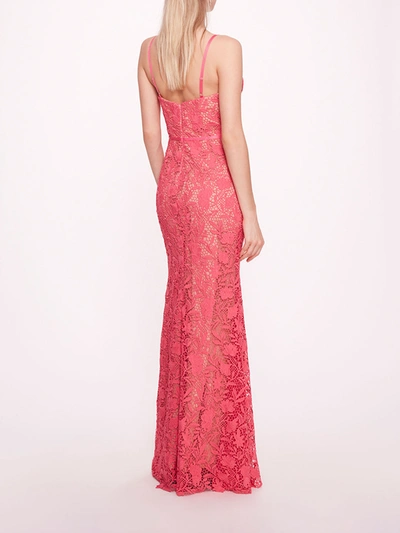 Shop Marchesa Lace Mermaid Gown In Bright Pink