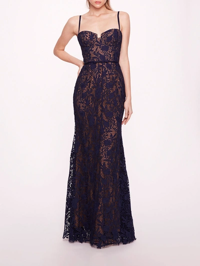 Shop Marchesa Lace Mermaid Gown In Navy