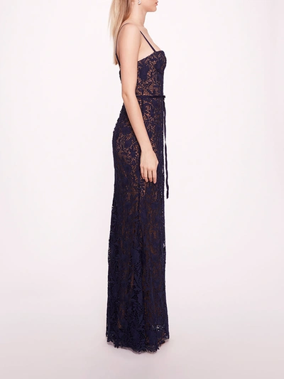 Shop Marchesa Lace Mermaid Gown In Navy