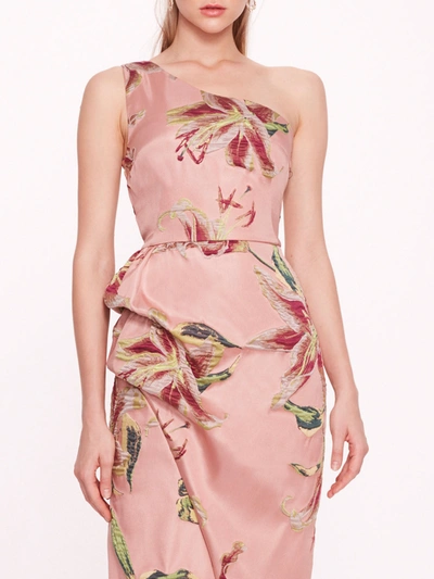 Shop Marchesa One Shoulder Drape Midi Dress In Pink