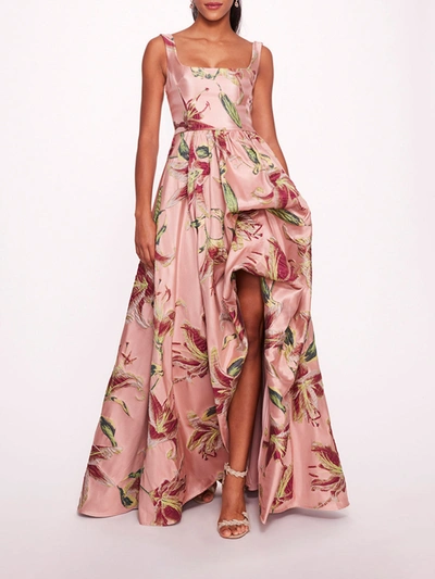 Shop Marchesa Square Neck Drape Ballgown In Pink