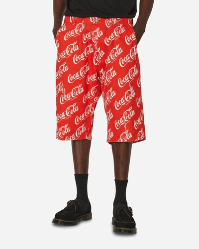 Shop Erl Coca-cola Printed Canvas Shorts In Red