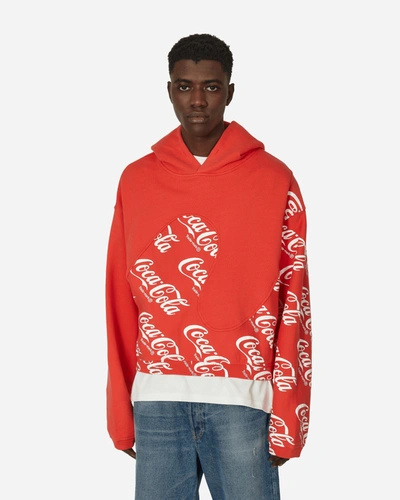 Shop Erl Coca-cola Swirl Hooded Sweatshirt In Red