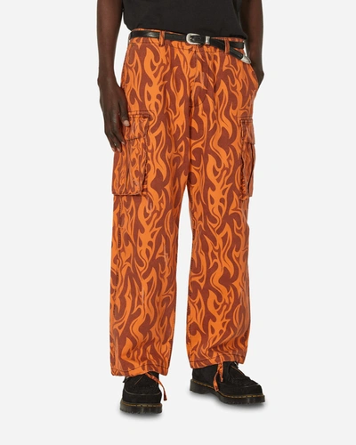 Shop Erl Printed Flame Cargo Pants In Orange