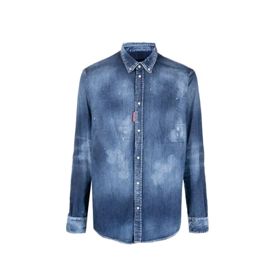 Shop Dsquared2 Distressed Effect Denim Shirt In Blue