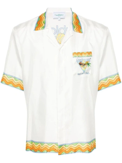 Shop Casablanca Unisex Cuban Collar Short Sleeves Shirt Clothing In White