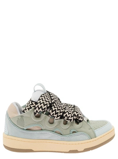 Shop Lanvin 'curb' Multicolor Low-top Sneaker With Oversized Laces In Leather Woman In Blue