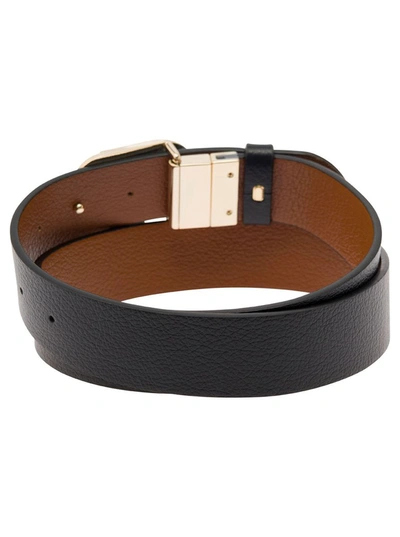 Shop Twinset Black And Brown Reversible Belt With Oval T Buckle In Vegan Leather Woman