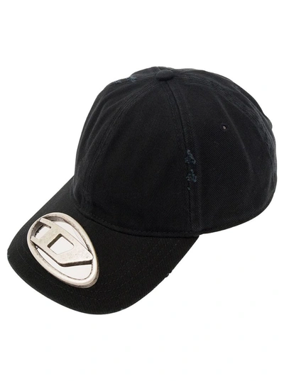 Shop Diesel 'c-beast-a1' Black Baseball Cap With D Logo Cut-out In Cotton Man