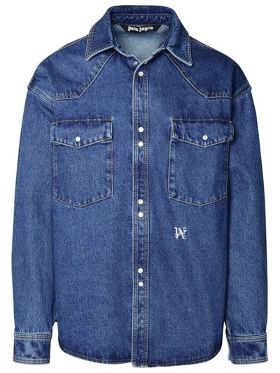 Shop Palm Angels Blue Cotton Shirt