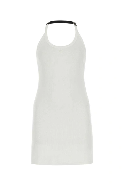 Courrèges Courreges White Stretch Cotton Fitted Mini Dress In White