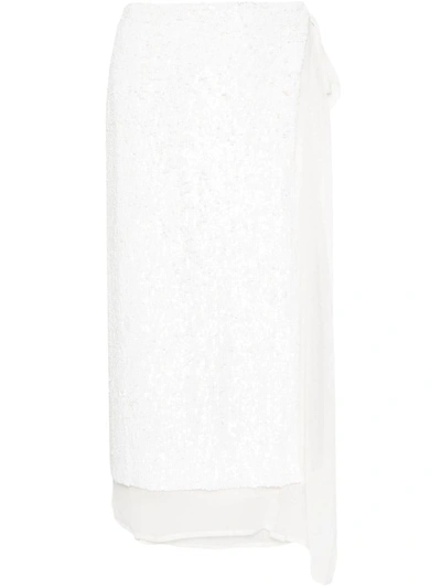 Shop P.a.r.o.s.h . Sequinned Wrap Midi Skirt In Bianco