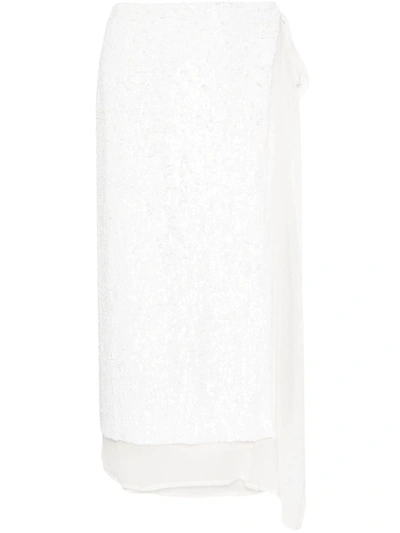 P.a.r.o.s.h Layered Sequin Wrap Midi Skirt In Bianco