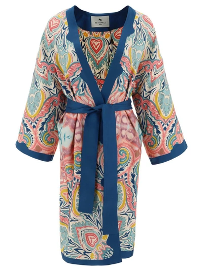 Shop Etro Kimono With Botanical Pattern In Blue