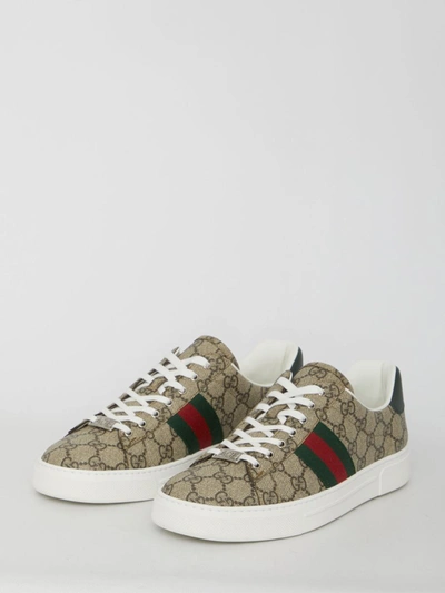 Gucci Ace Gg Supreme Bee-print Monogrammed Sneakers In Beige