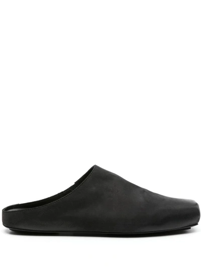Shop Uma Wang Leather Slippers With Square Toe In Black