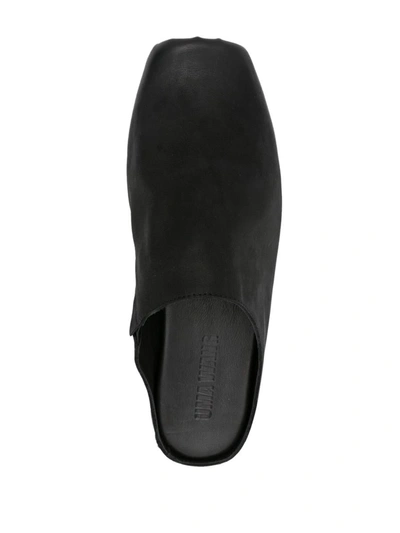 Shop Uma Wang Leather Slippers With Square Toe In Black
