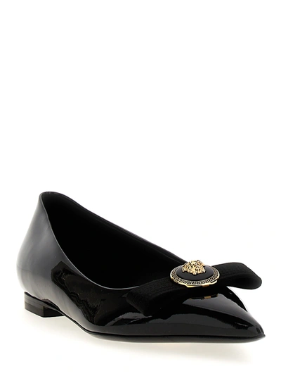 Shop Versace Gianni Ribbon Flat Shoes Black