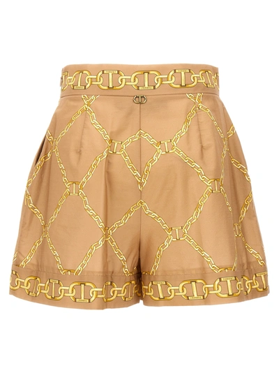 Shop Twinset Printed Poplin Shorts Bermuda, Short Beige