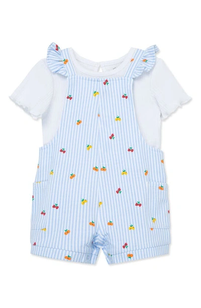 Shop Little Me Fruit Embroidered Shortalls & T-shirt Set In Blue
