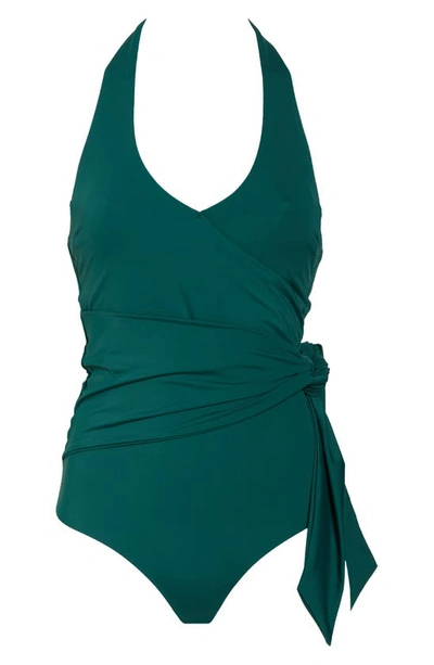 Shop Onia Elena Side Tie One-piece Swimsuit In Jungle Green