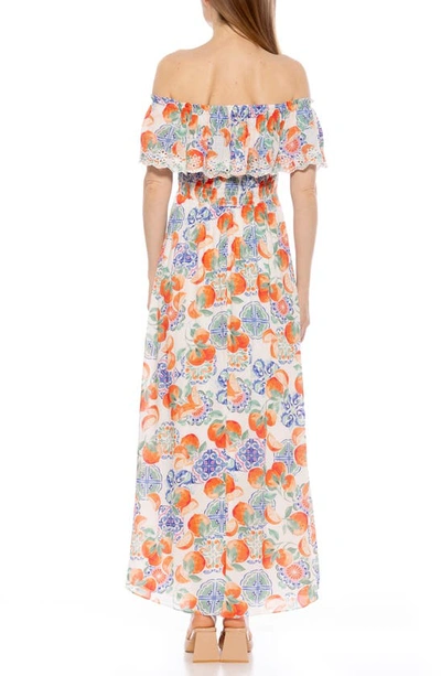 Shop Alexia Admor Katya Off The Shoulder Maxi Dress In White/ Orange Multi