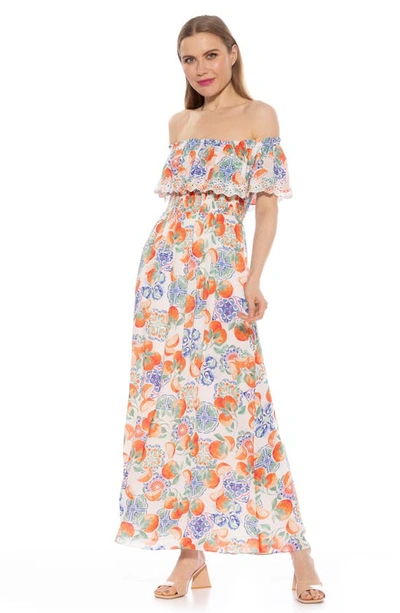 Shop Alexia Admor Katya Off The Shoulder Maxi Dress In White/ Orange Multi