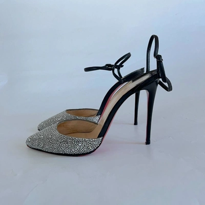 Pre-owned Christian Louboutin Grey/black Suede And Leather Rivierina Strass Pumps, 40