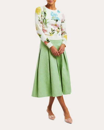 Shop Mestiza Women's Seville Pleated Jacquard Midi Skirt In Green